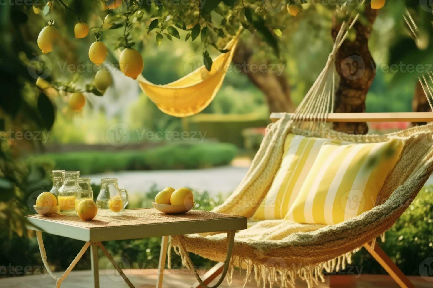 A serene image of a tranquil outdoor setting featuring a hammock