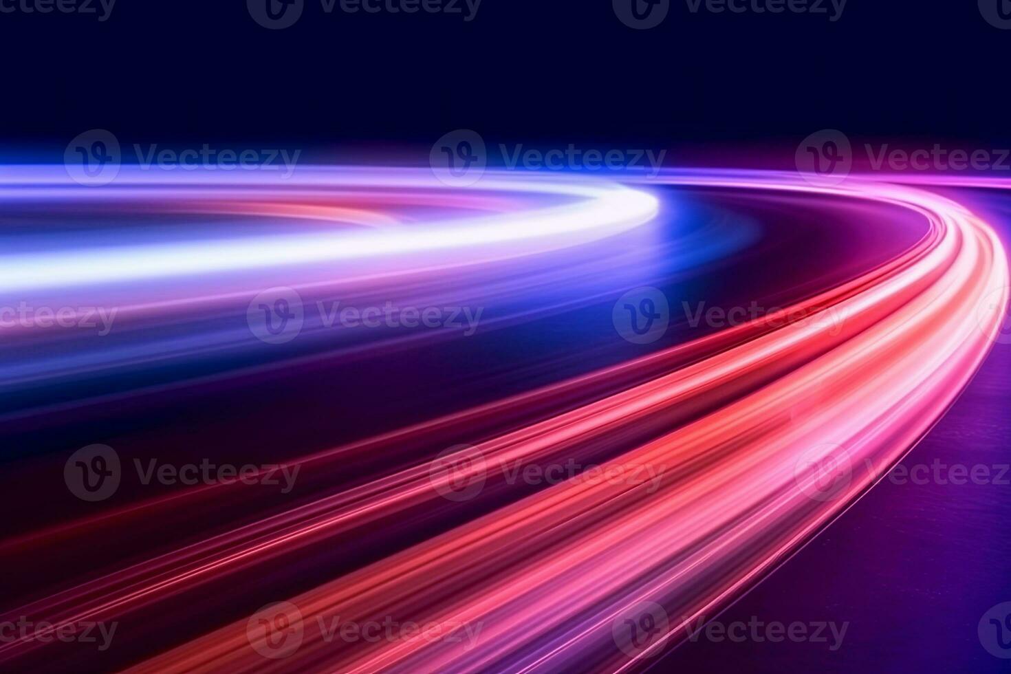 Colorful abstract long exposure dynamic curved light trails background. Generative AI photo