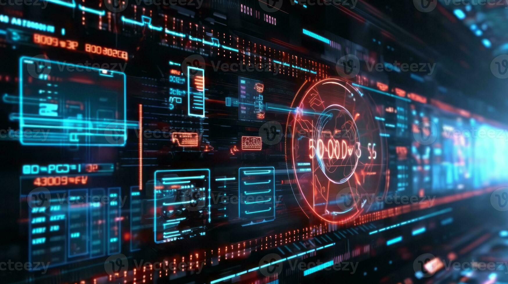 Futuristic interactive screen with complex information data. Generative Ai photo
