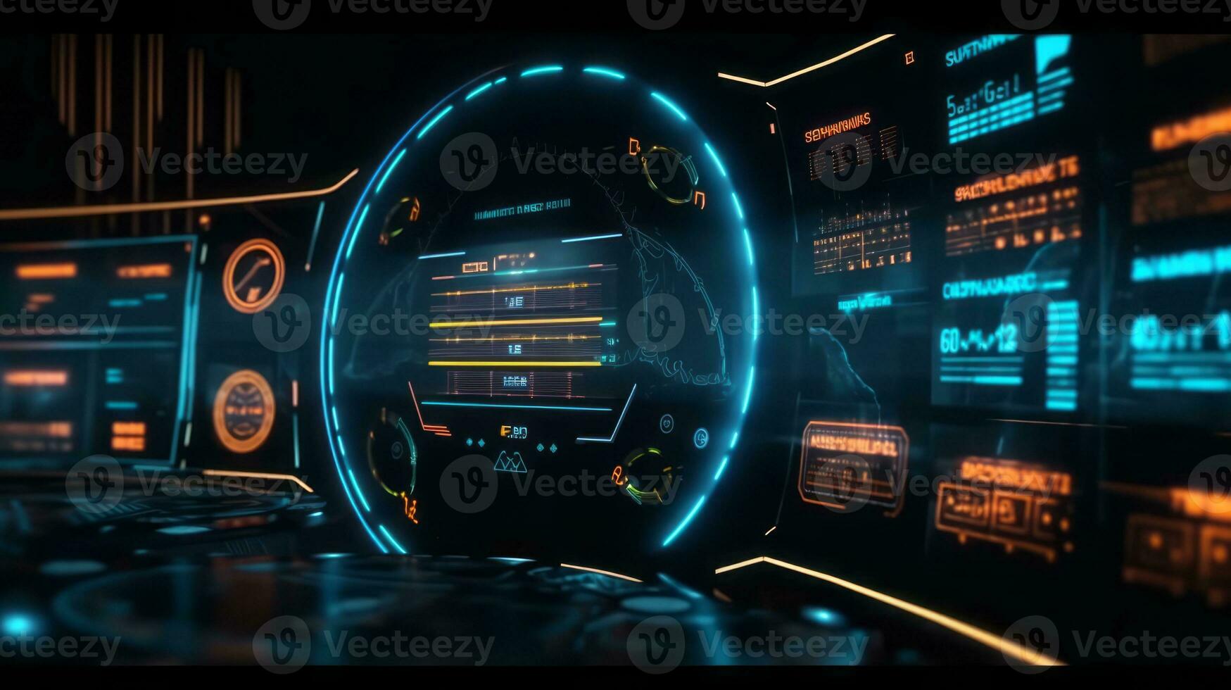 Futuristic interactive screen with complex information data. Generative Ai photo