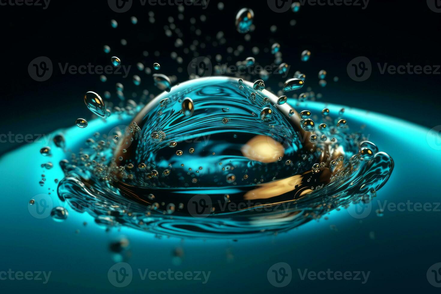 Liquid Drop Splash. Macro 3D Rendering of Water Droplet Creating a Splash. Generative Ai photo