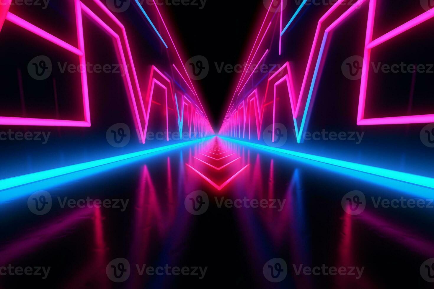 3d render, Abstract panoramic red blue pink neon tunnel background . Generative Ai photo