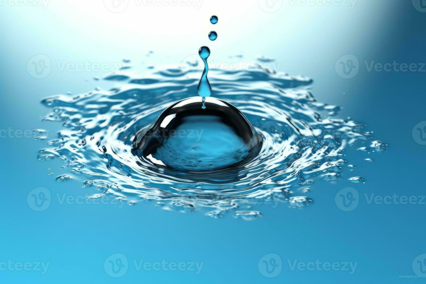 Liquid Drop Splash. Macro 3D Rendering of Water Droplet Creating a Splash. Generative Ai photo