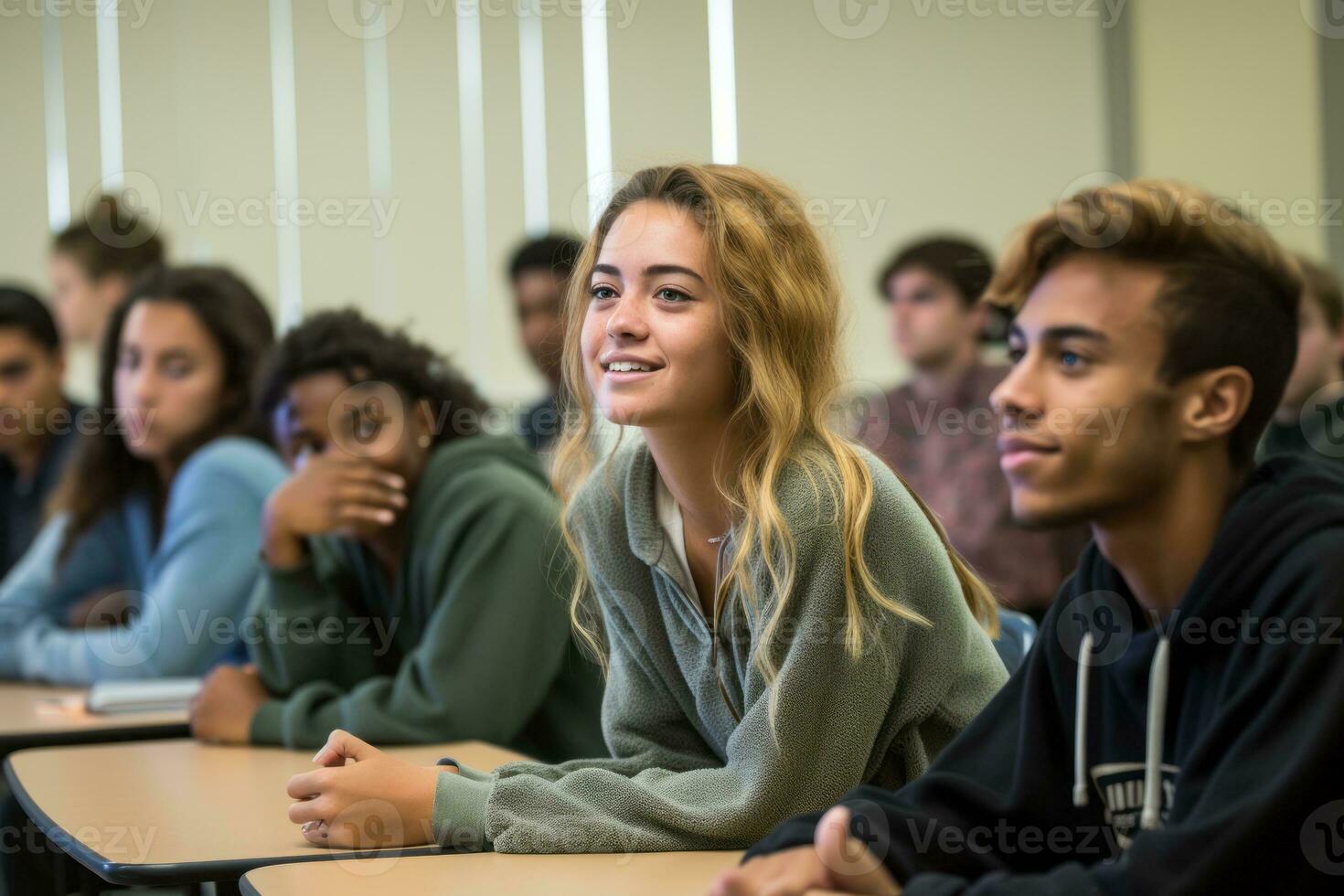 Diverse Students Engaged in a Thoughtful Discussion Inspired by Aristotle's Teachings. Generative AI photo