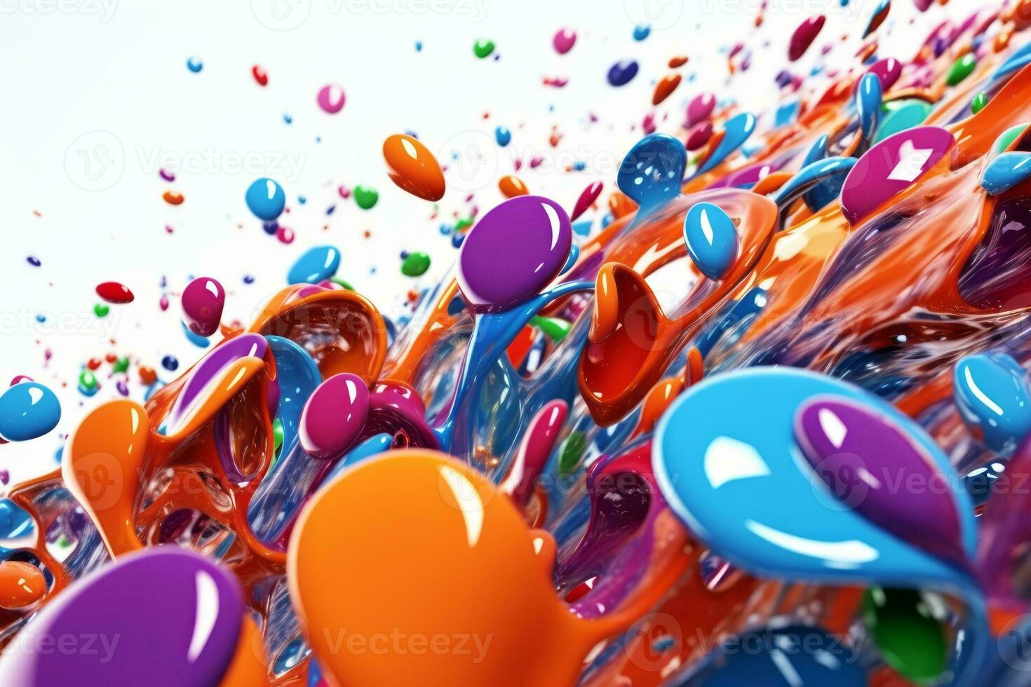 Colorful 3D Render of Vibrant Water Droplets in Motion. Generative AI photo