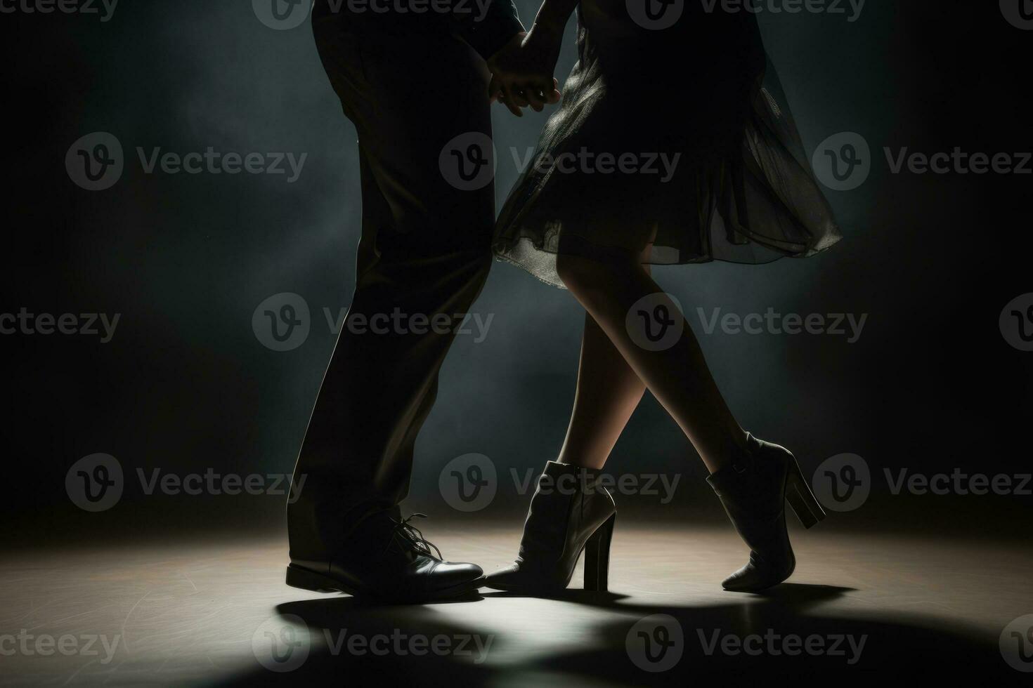 Focusing on the feet of a couple dancing, highlighting their synchronized movements and the connection between music and dance. Generative Ai photo