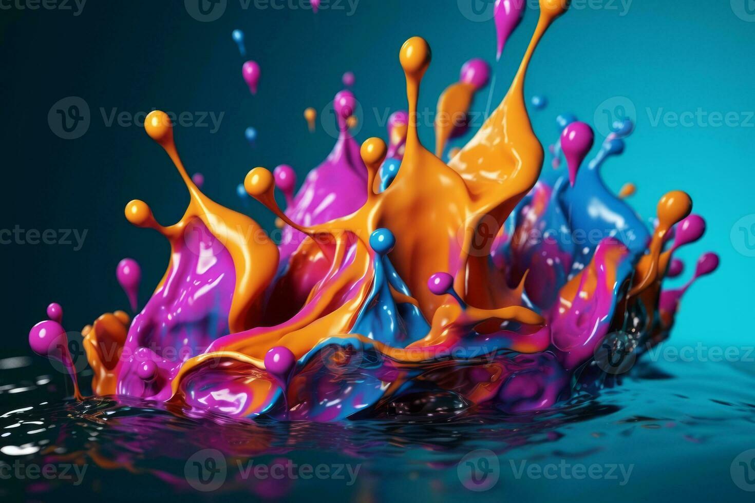 Colorful 3D Render of Vibrant Water Droplets in Motion. Generative AI photo