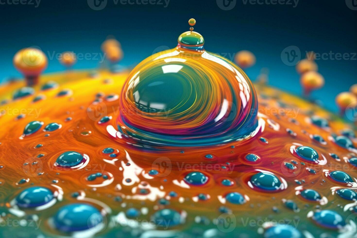 Colorful 3D Render of Vibrant Water Droplets in Motion. Generative AI photo