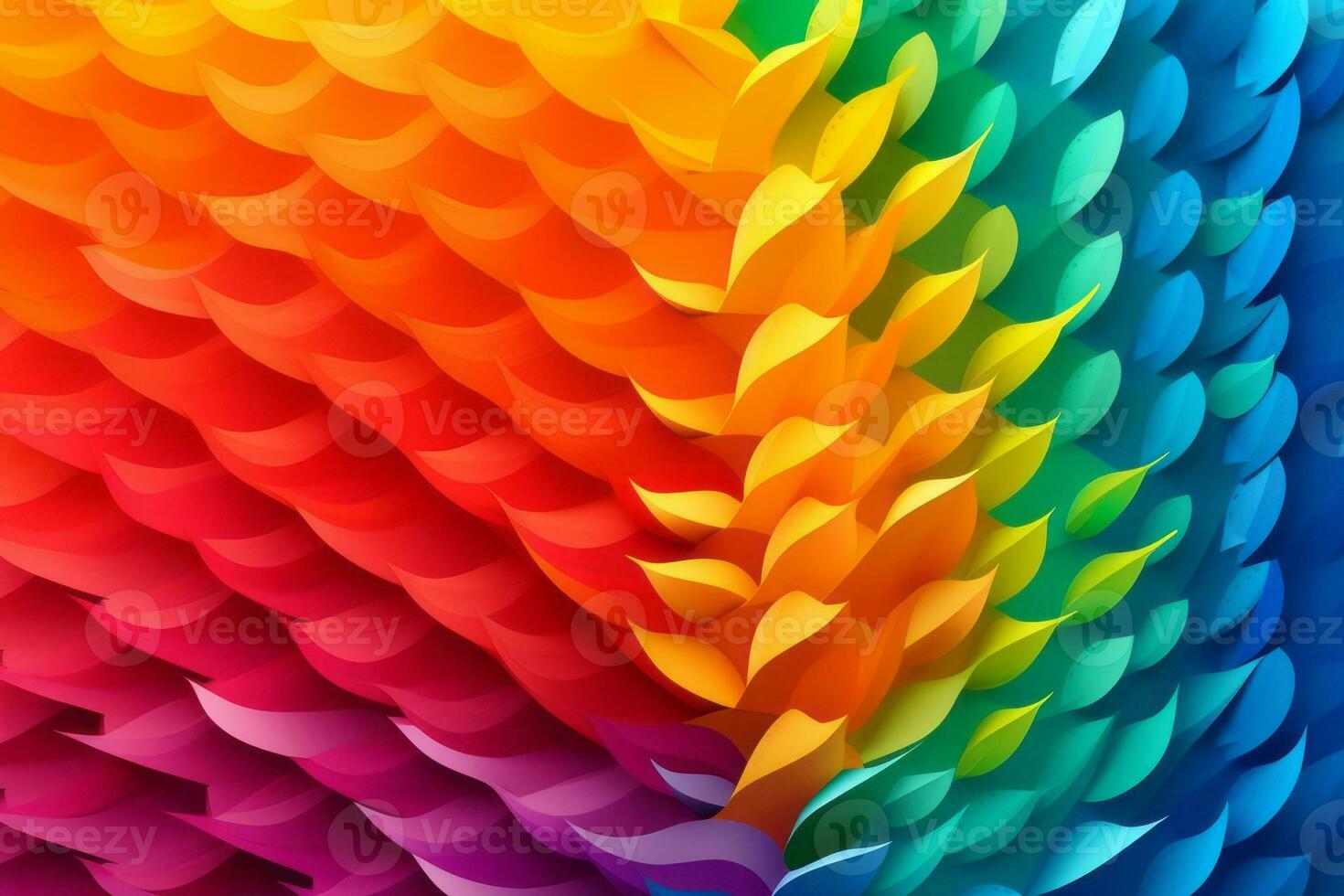 Vibrant paper art style shapes arranged in the form of a pride rainbow, representing inclusivity and diversity. background layers. Vector illustration. Generative Ai photo