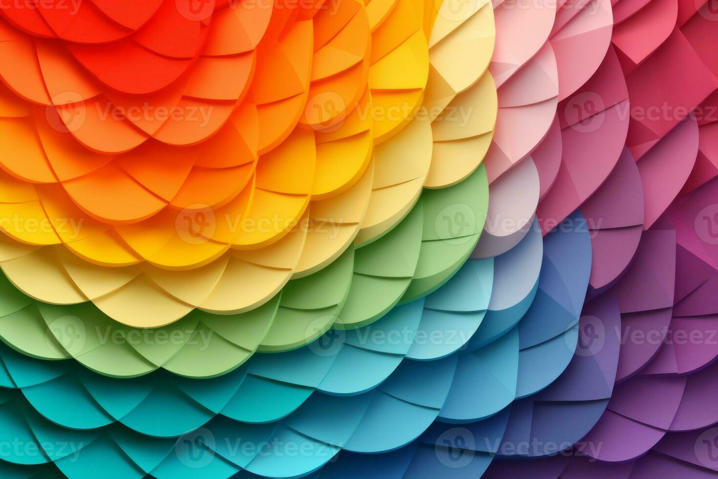 Vibrant paper art style shapes arranged in the form of a pride rainbow, representing inclusivity and diversity. background layers. Vector illustration. Generative Ai photo