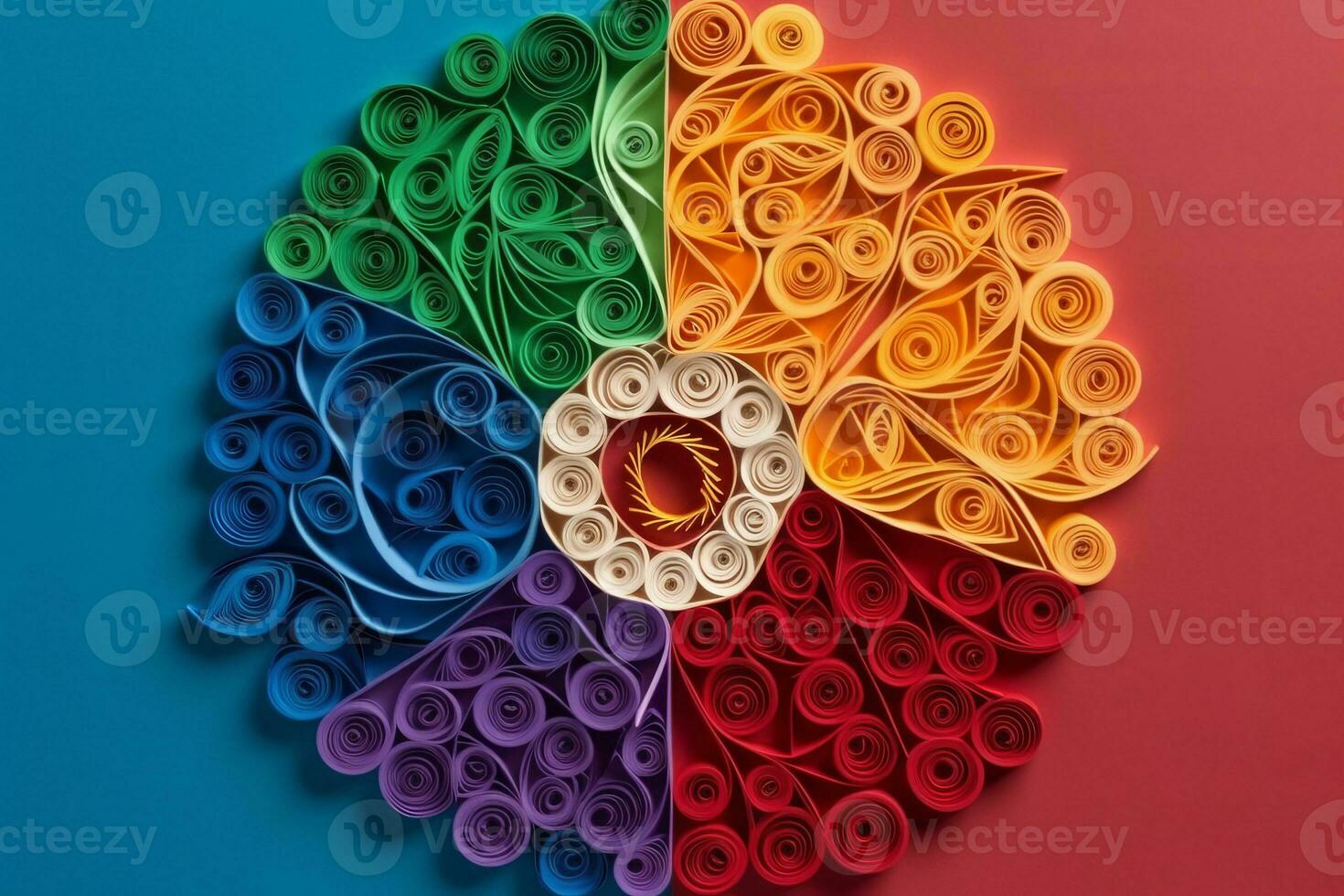 An image showcasing intricate paper quilling artwork in the form of pride symbols, creating a visually appealing representation of LGBTQ pride. Generative AI photo