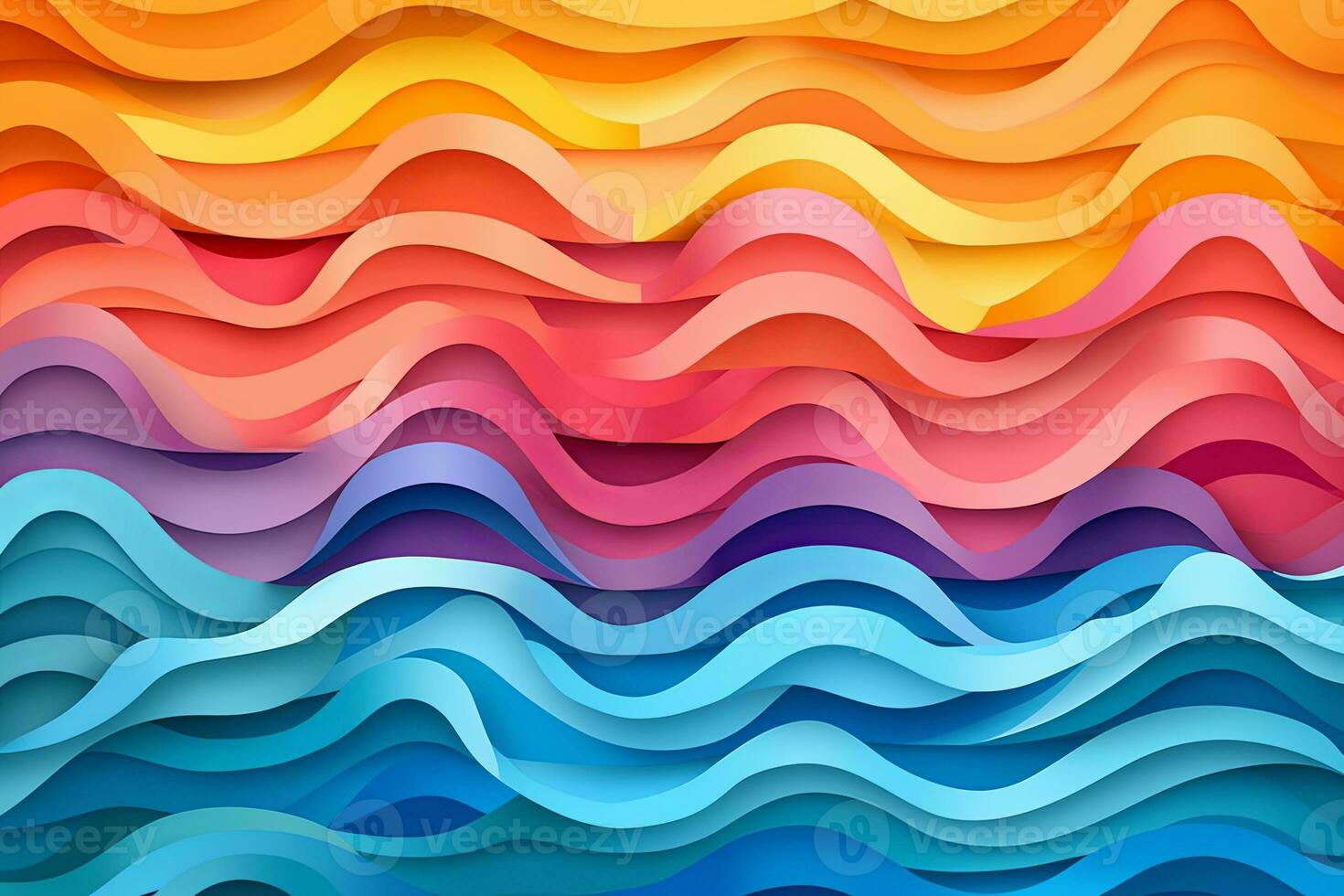 Vibrant paper art style shapes arranged in the form of a pride rainbow, representing inclusivity and diversity. background layers. Vector illustration. Generative Ai photo
