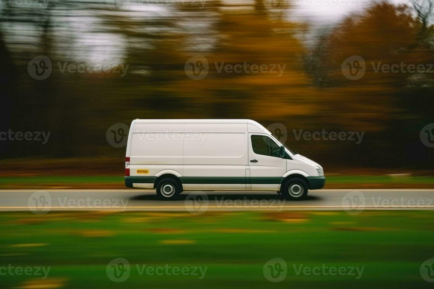Logistic Delivery van on a country road panning effect. Generative Ai photo