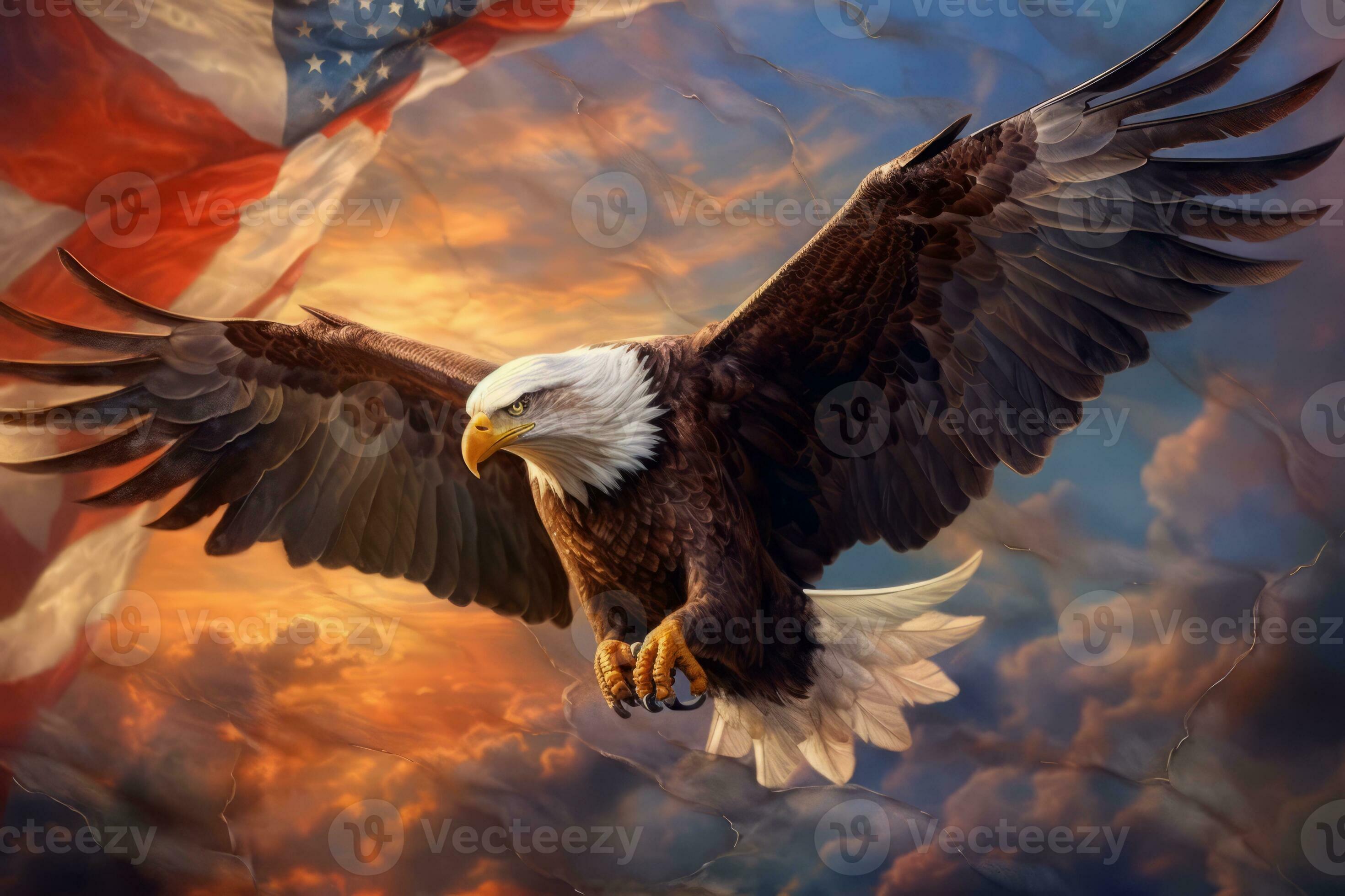 An epic image of a majestic Bald Eagle soaring through the sky