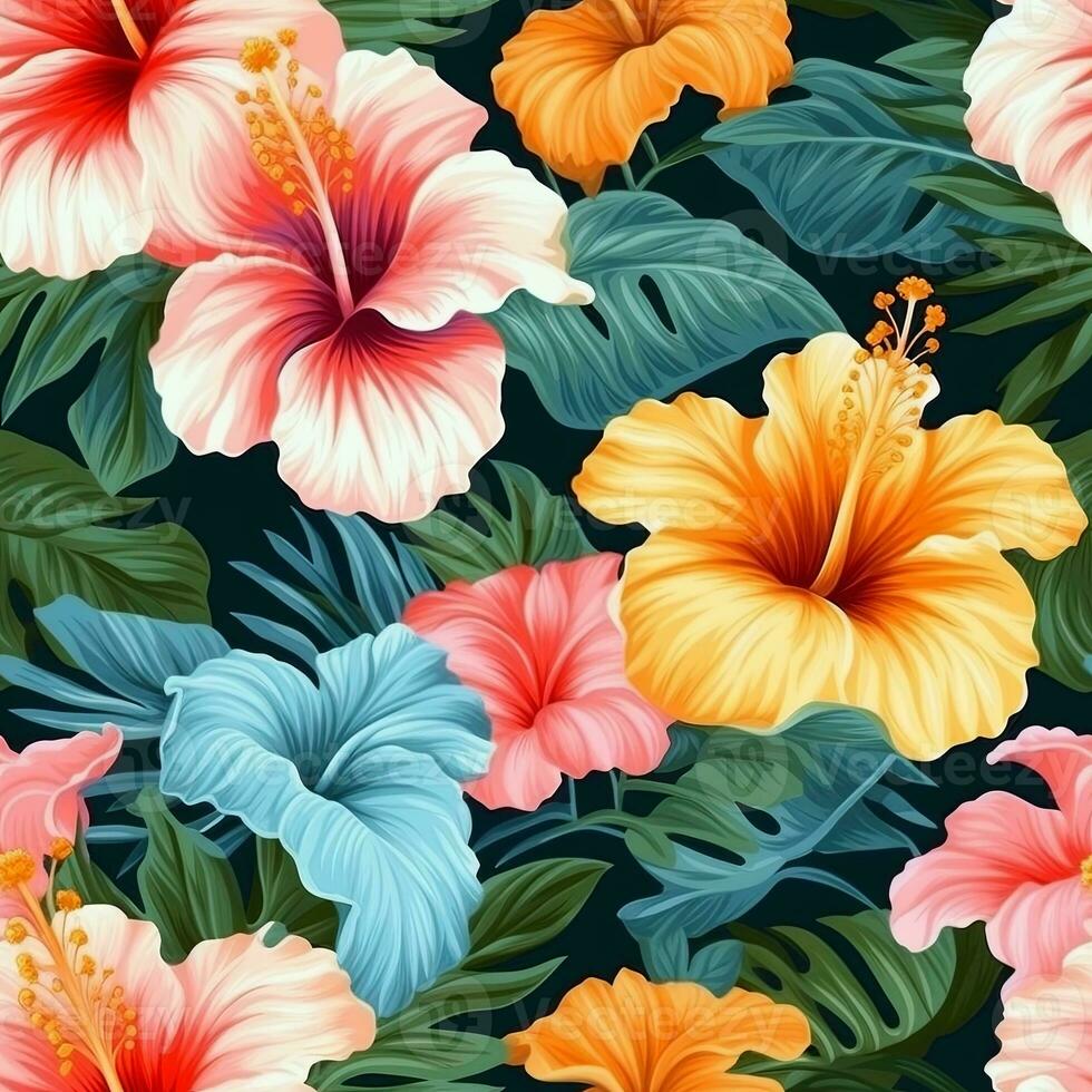 Tropical flowers hibiscus seamless photo