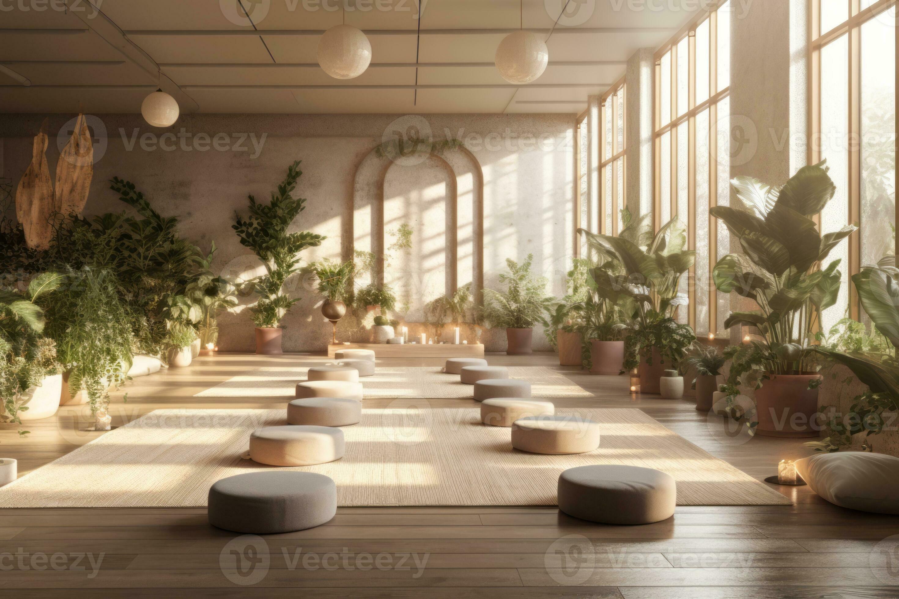 Yoga studio designed with aloe vera elements, featuring natural