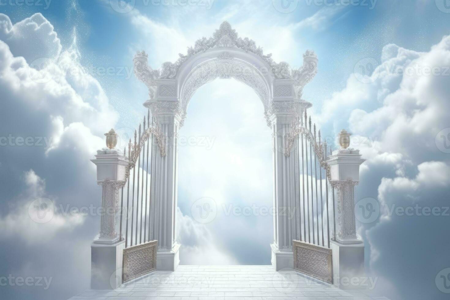 Majestic afterlife entrance.Gates of heaven entrance to meeting God. Generative Ai photo