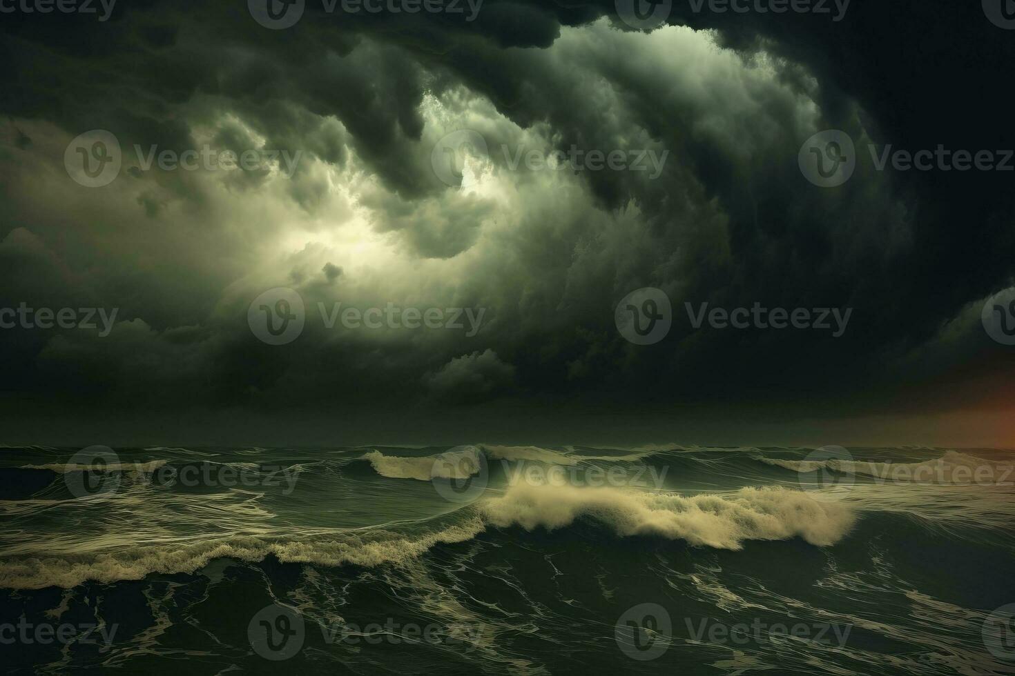 An image depicting dark, ominous clouds gathering over a stormy ocean, indicating the imminent arrival of a hurricane. Generative Ai photo