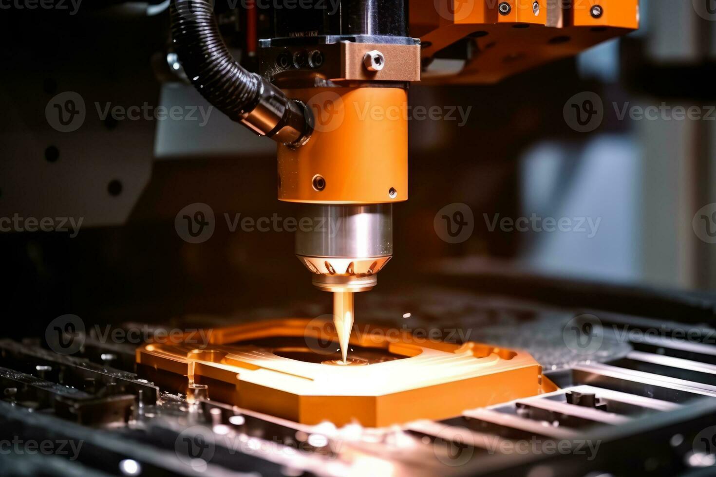 CNC machine being operated by a robotic arm, highlighting the advanced automation technology used in modern manufacturing. Generative Ai photo