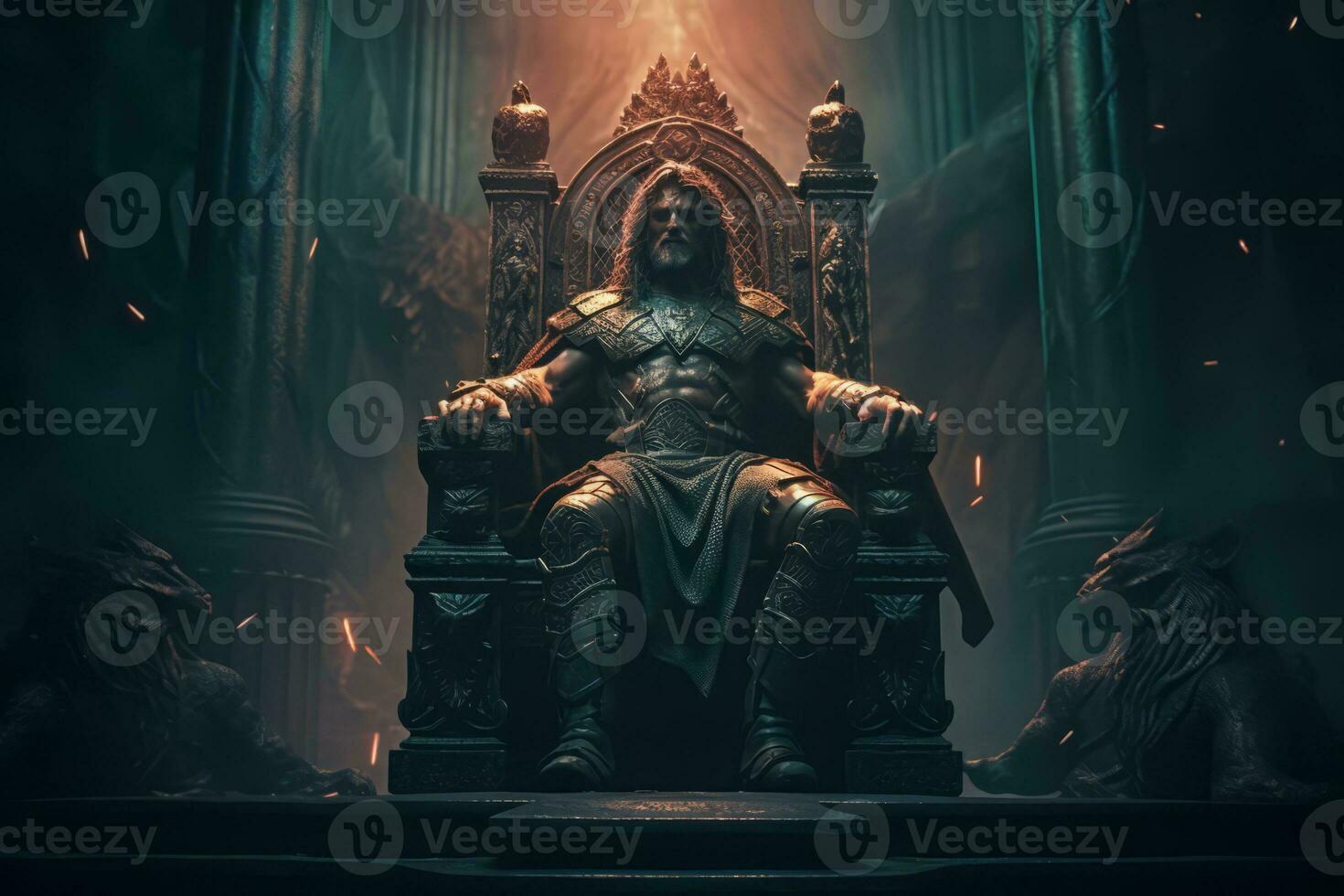 An image showcasing barbarian seated on a majestic throne, symbolizing his rise to power and his destiny as a conqueror. Generative AI photo