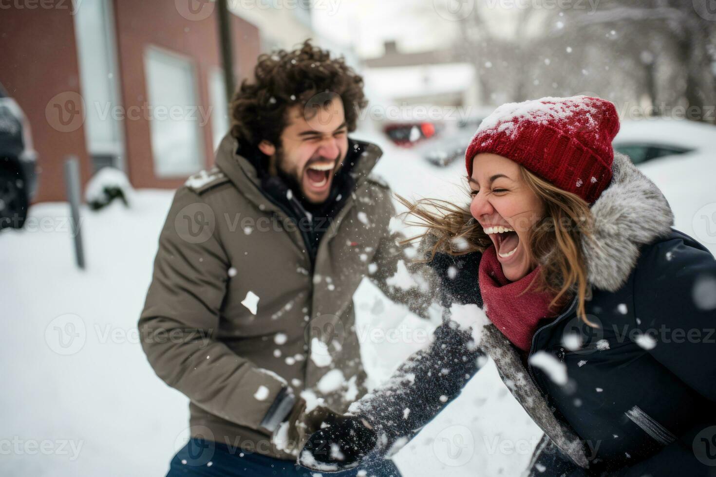 A playful couple engaged in a friendly snowball fight, capturing their  fun-loving and adventurous spirit. Generative Ai 30592663 Stock Photo at  Vecteezy