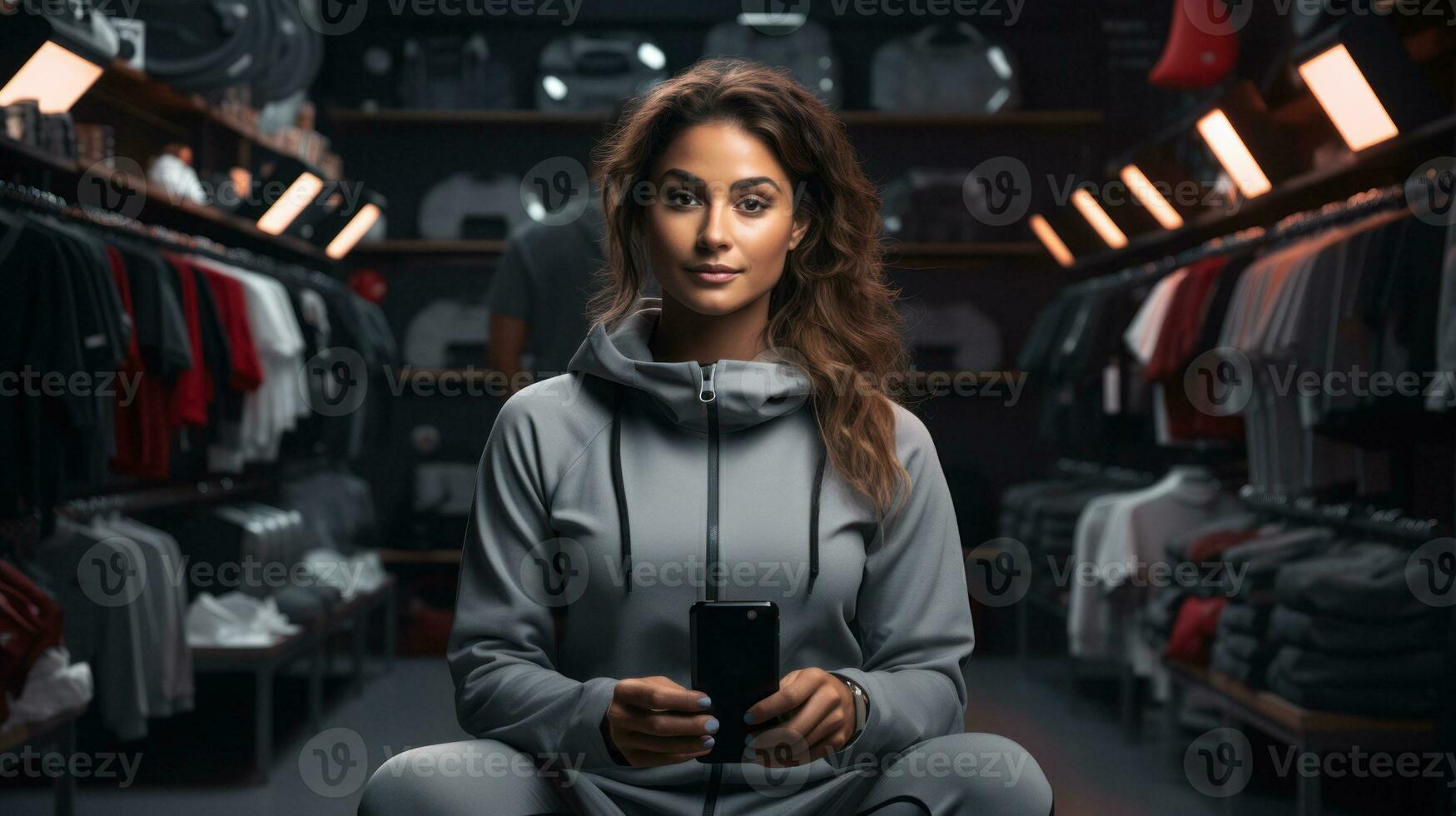 Fitness enthusiast in workout attire, engaged in various exercises, set in a well-equipped gym, offering a dynamic template for fitness-related promotions and content photo