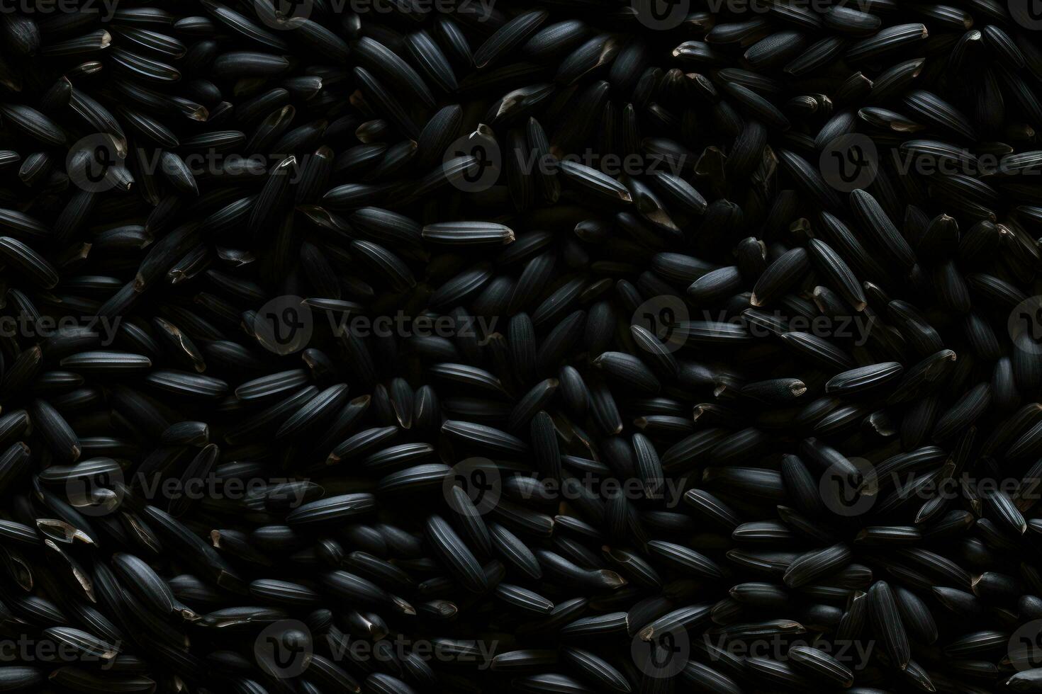 Close up of raw black rice , top view, seamless pattern. Generative Ai photo