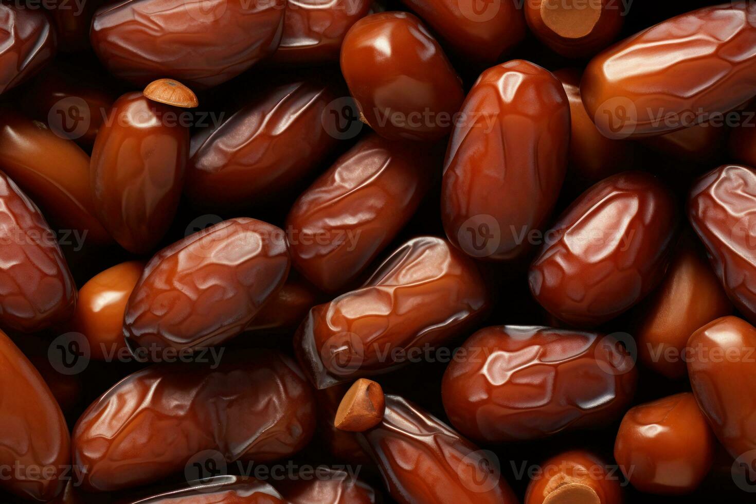 Closeup of tasty sweet dried dates, top view, seamless pattern. Generative Ai photo