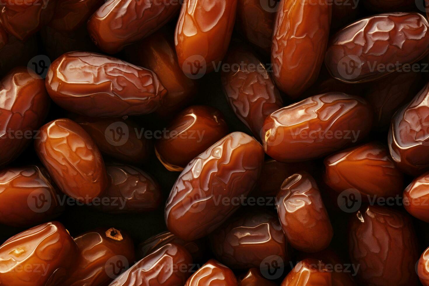 Closeup of tasty sweet dried dates, top view, seamless pattern. Generative Ai photo