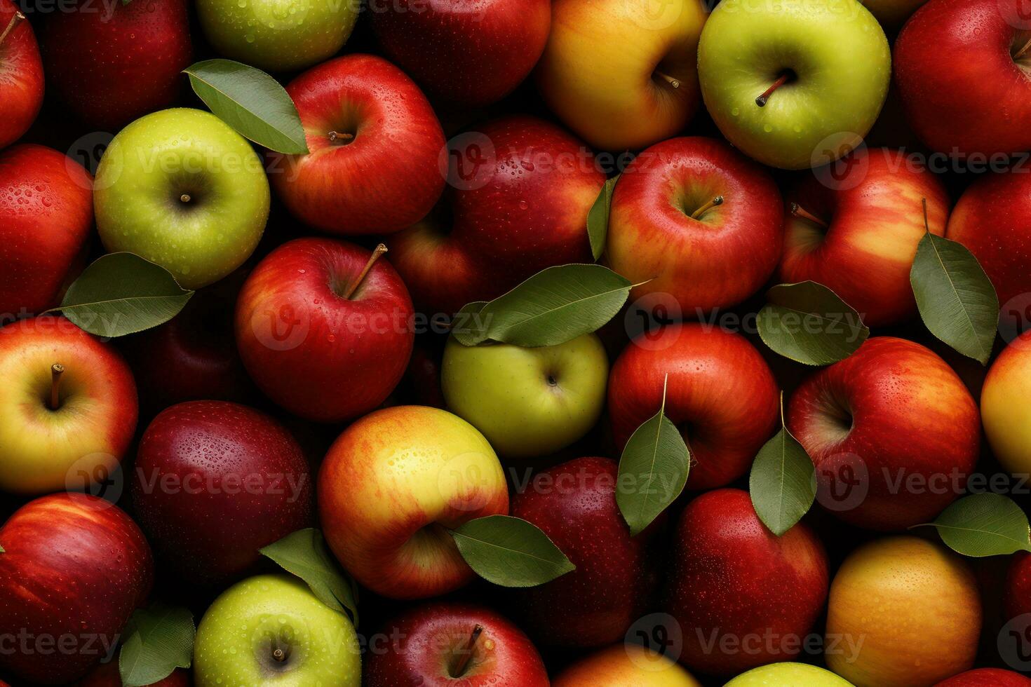 Close up of fresh red, green, yellow apples , top view, seamless pattern. Generative Ai photo