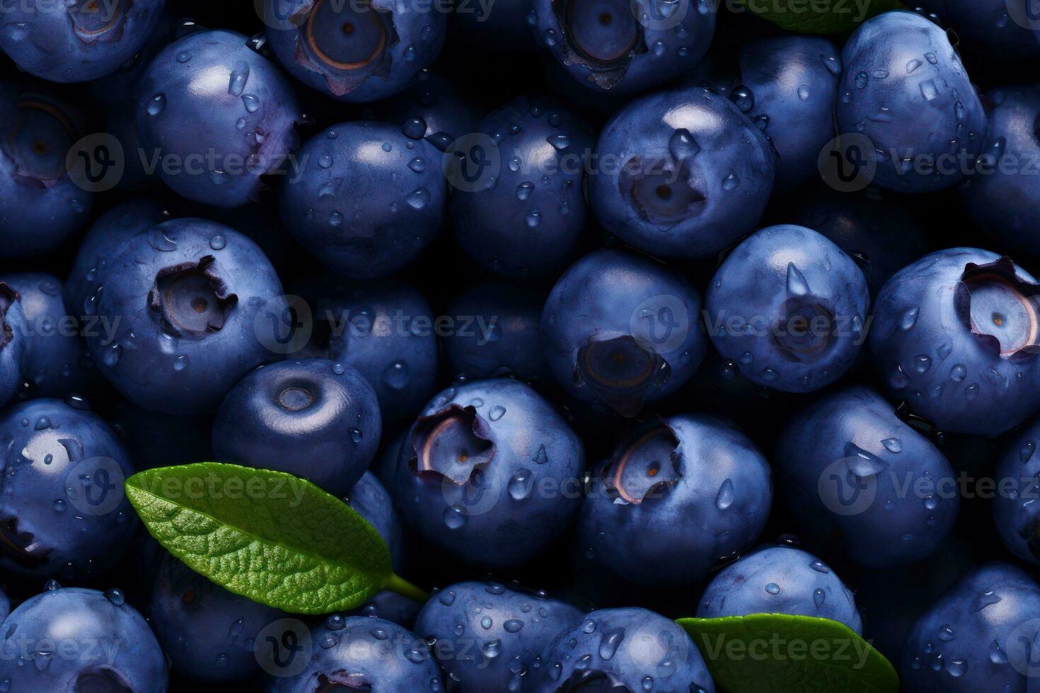 Closeup of fresh blueberry, top view, seamless pattern. Generative Ai photo