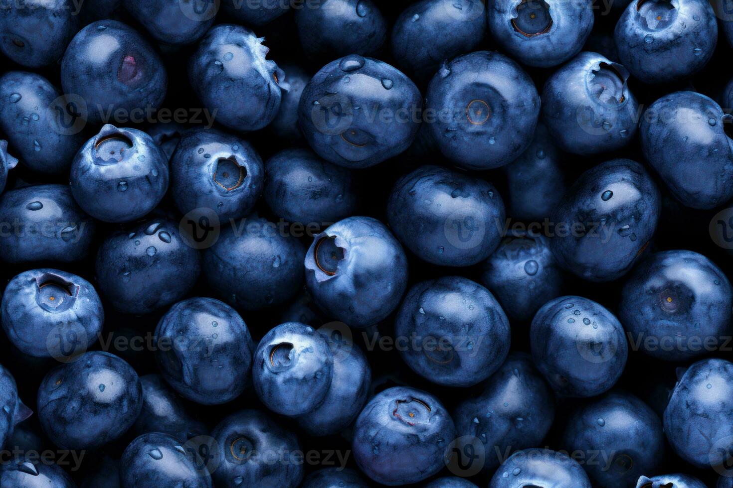 Closeup of fresh blueberry, top view, seamless pattern. Generative Ai photo