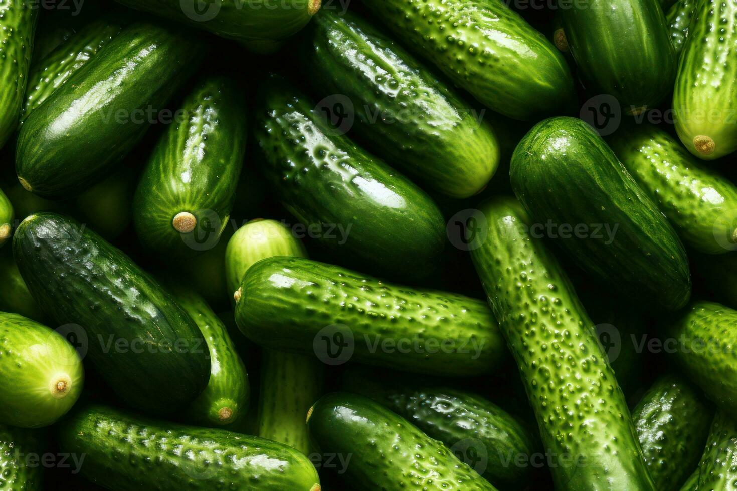 Close up of fresh cucumbers , top view, seamless pattern. Generative Ai photo