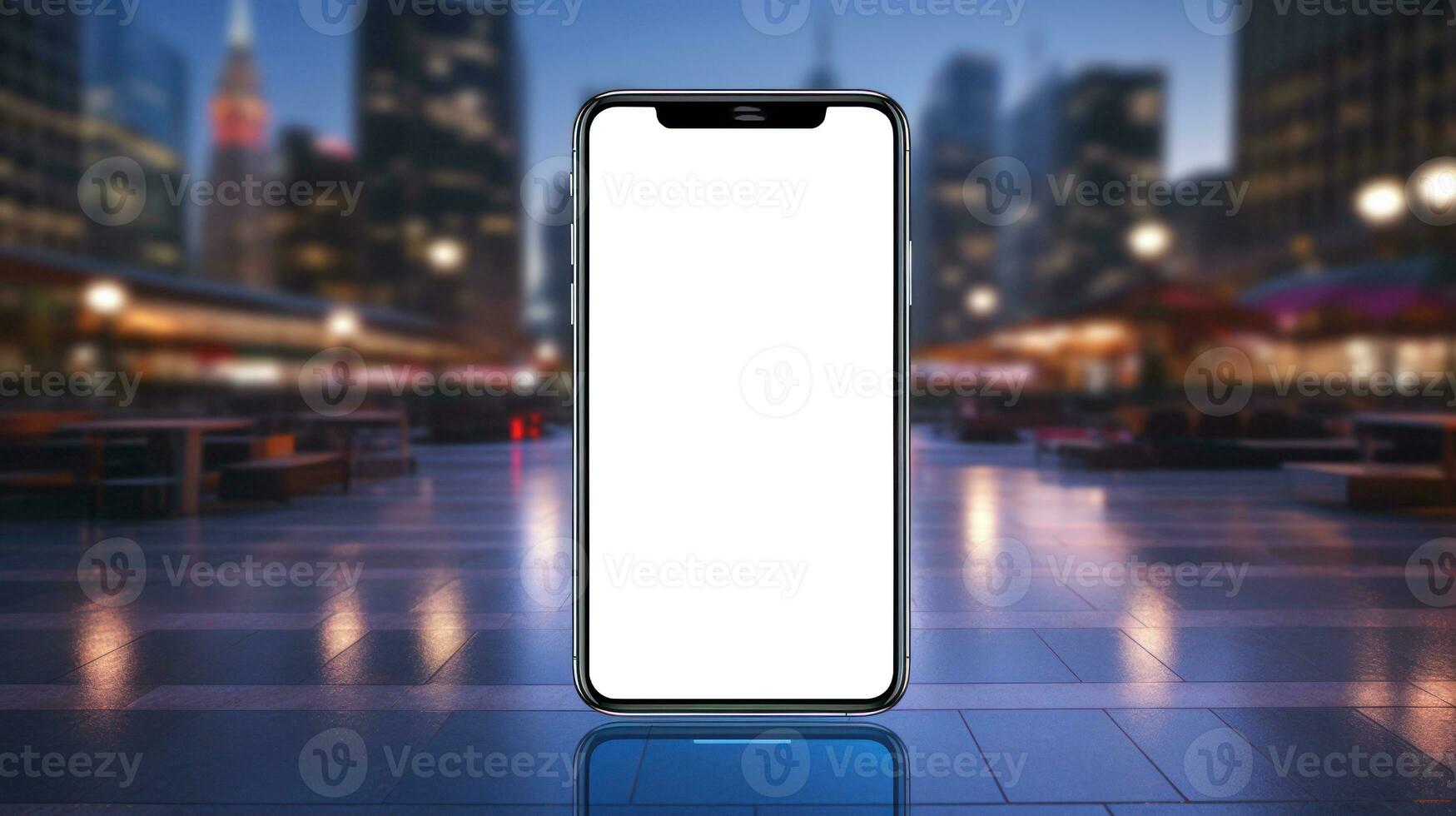 A mockup of a smartphone blank screen, set against a high-tech backdrop, providing an ideal template for showcasing app interfaces and digital concepts. Generative AI photo
