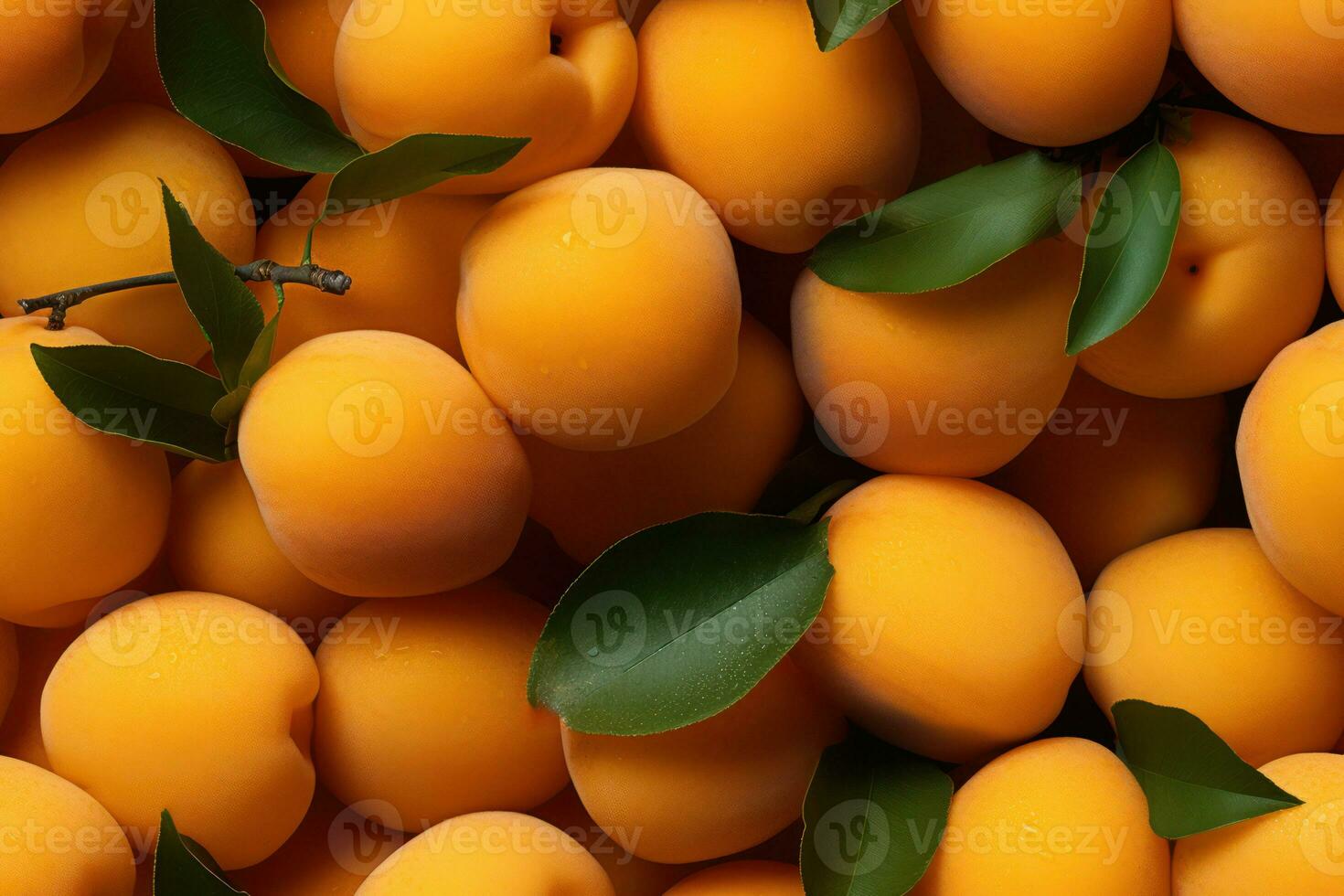 Closeup of fresh sweet apricots, top view, seamless pattern. Generative Ai photo