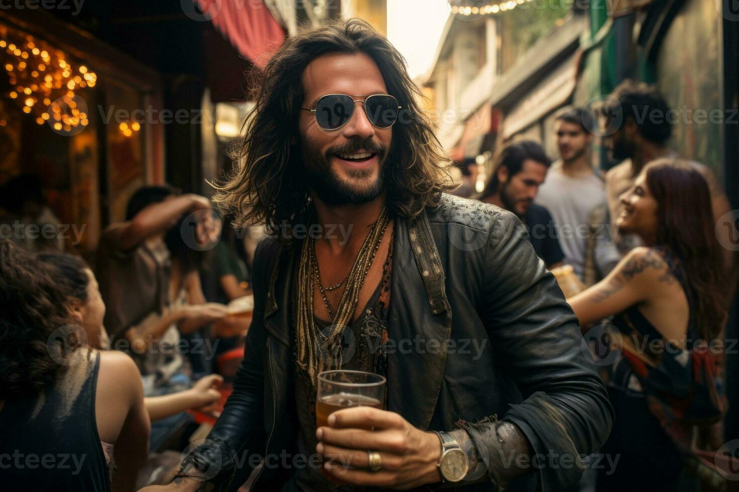 Rock Star socializing with fans. Generative Ai photo
