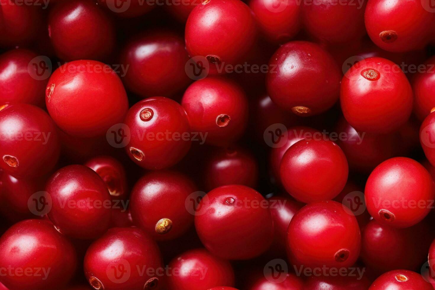 Close up of fresh red ripe cranberries , top view, seamless pattern. Generative Ai photo