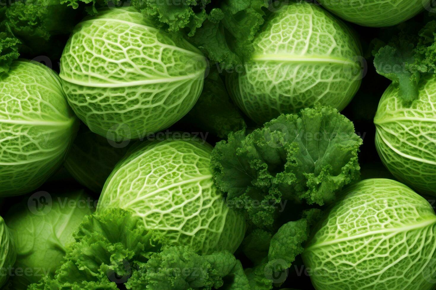 Close up of fresh cabbage , top view, seamless pattern. Generative Ai photo