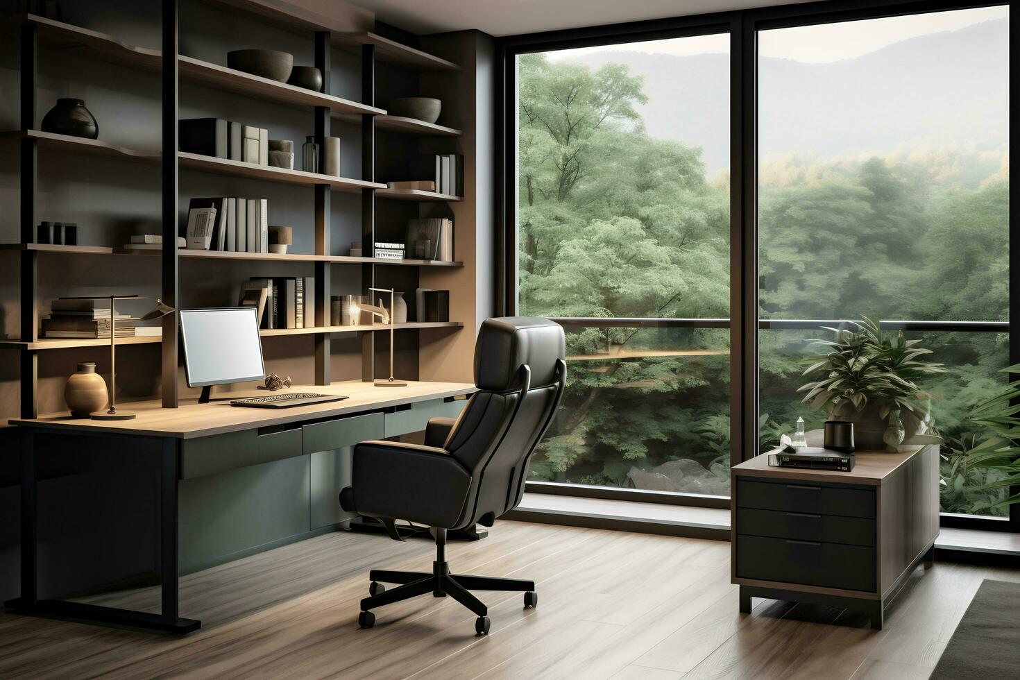 Modern works space with a focus on efficient and ergonomic office spaces AI Generative photo