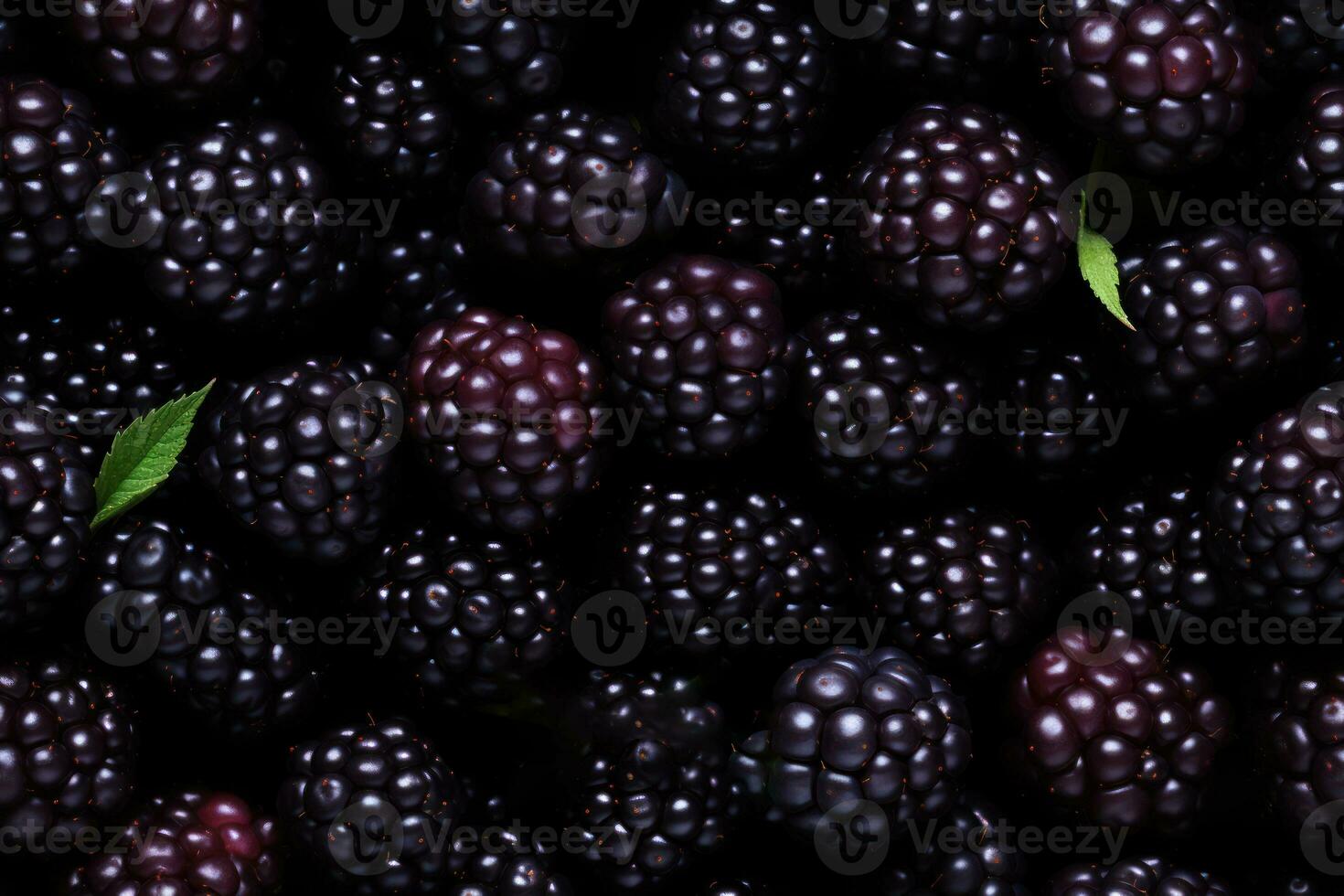 Closeup of fresh blackberries, top view, seamless pattern. Generative Ai photo