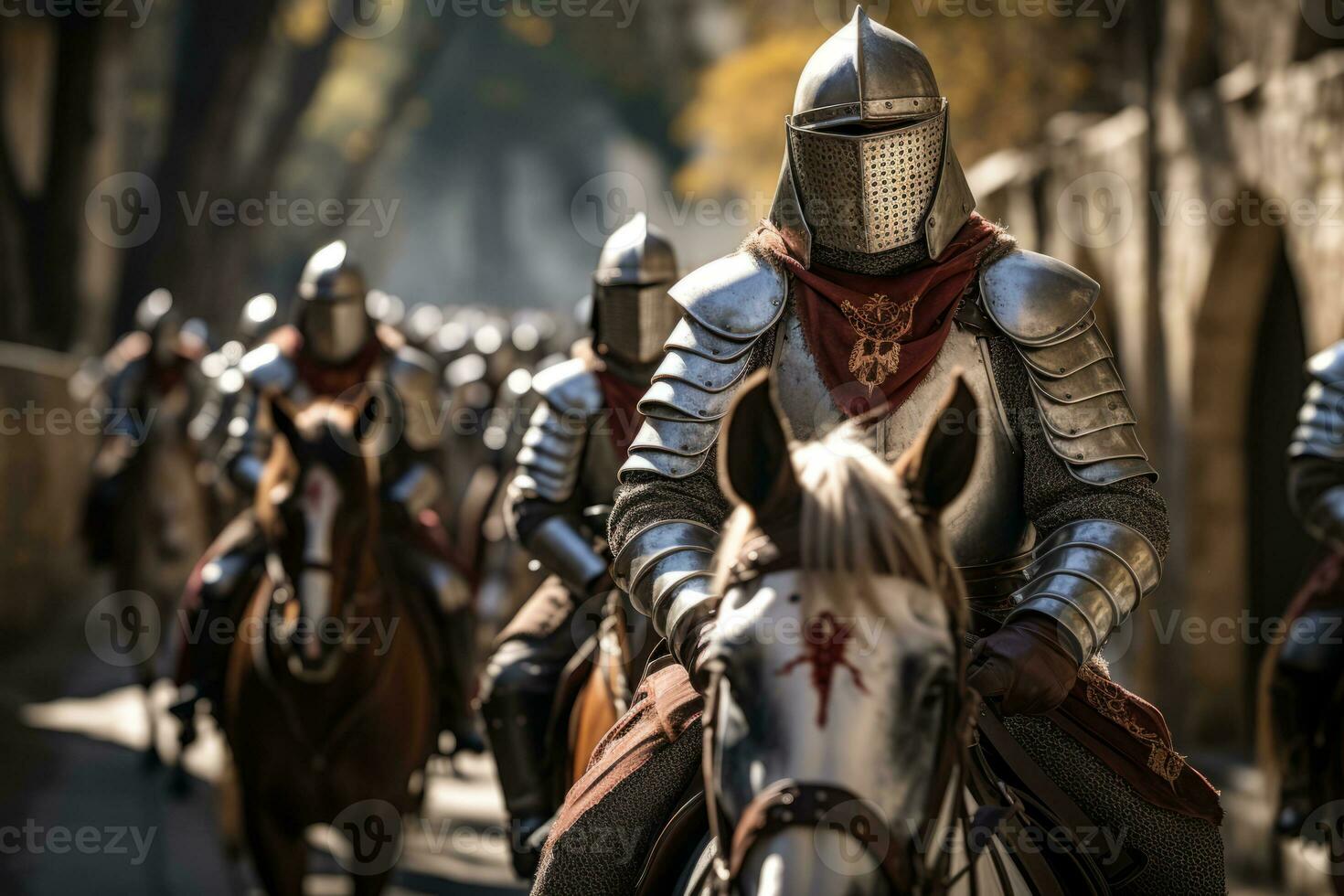 Training regimen of Knights Templar, from combat drills to horsemanship, highlighting their skills and discipline. Generative Ai photo