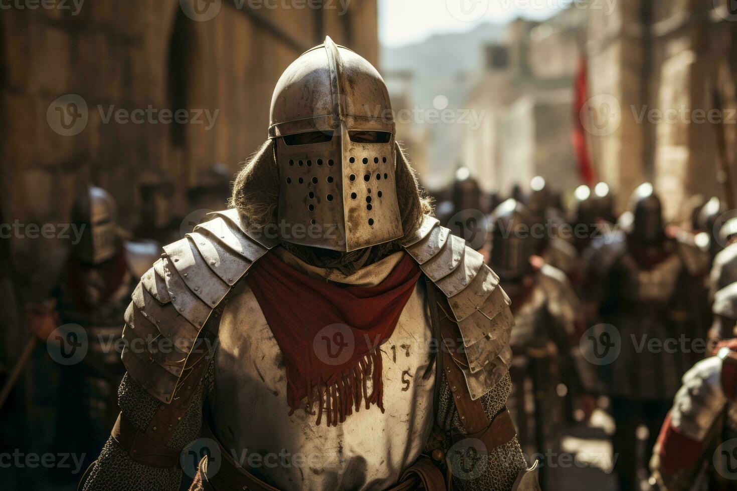 Knights Templar stationed in the Holy Land during the Crusades, illustrating their dedication to protecting sacred sites. Generative Ai photo