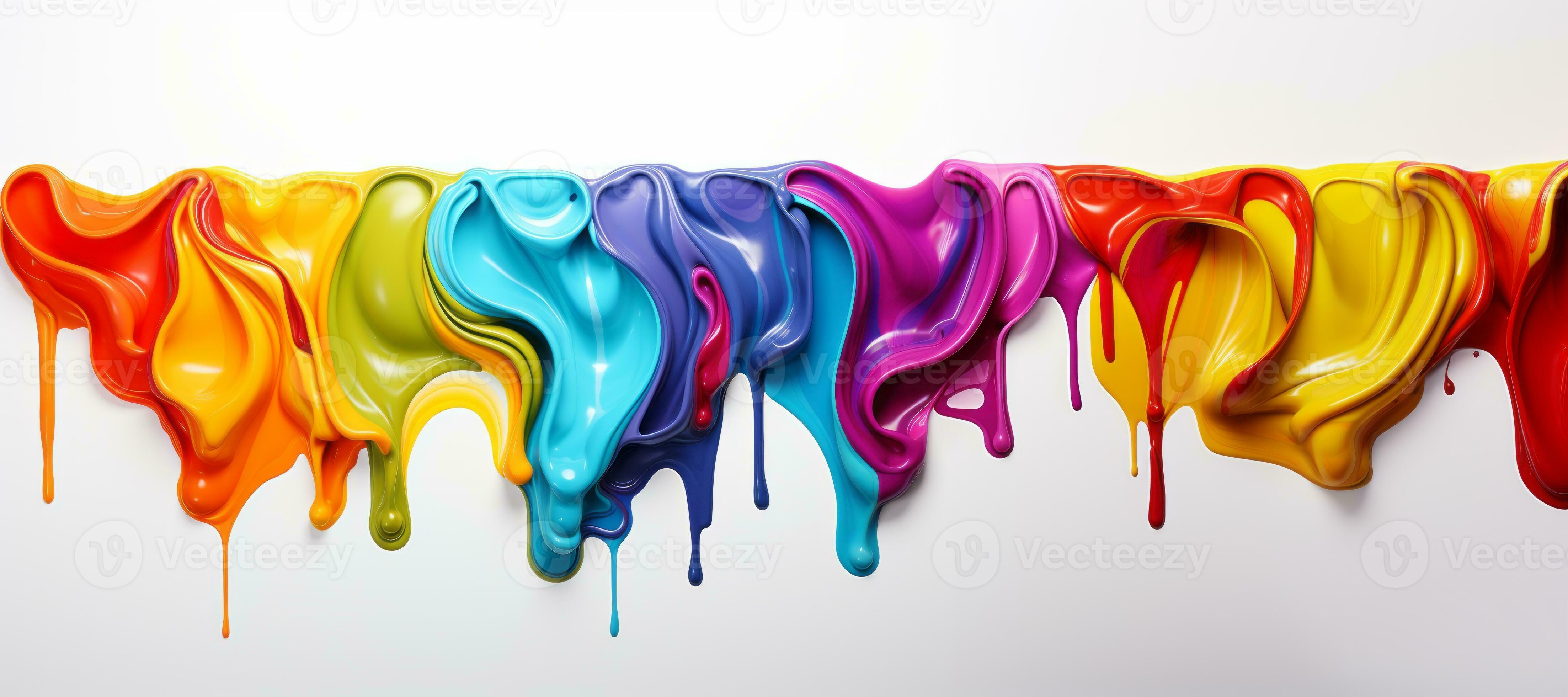 Abstract Colorful and vibrant of acrylic paint splashes on a white