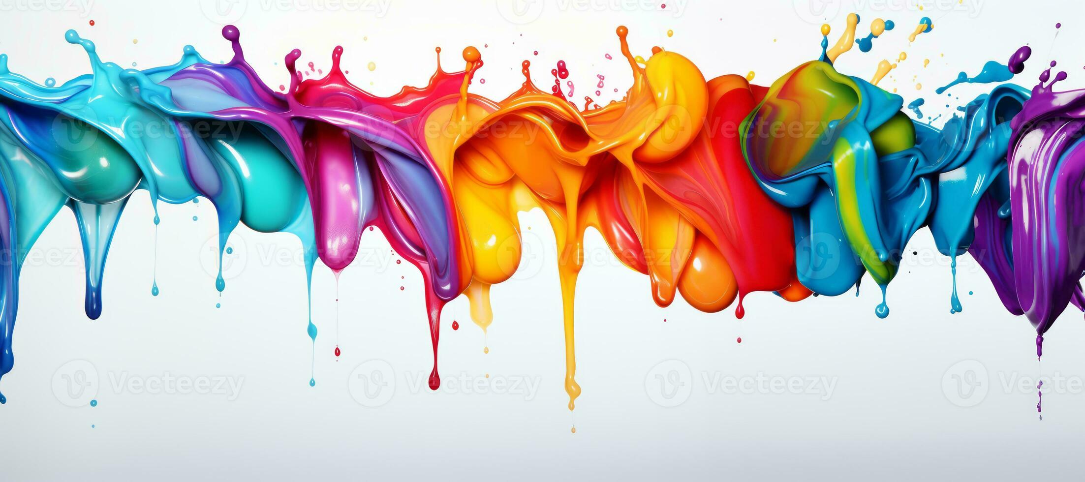 Abstract Colorful and vibrant of acrylic paint splashes on a white background. Colors of paint dripping and splashing across the surface, creating a visually appealing effect. Generative AI photo