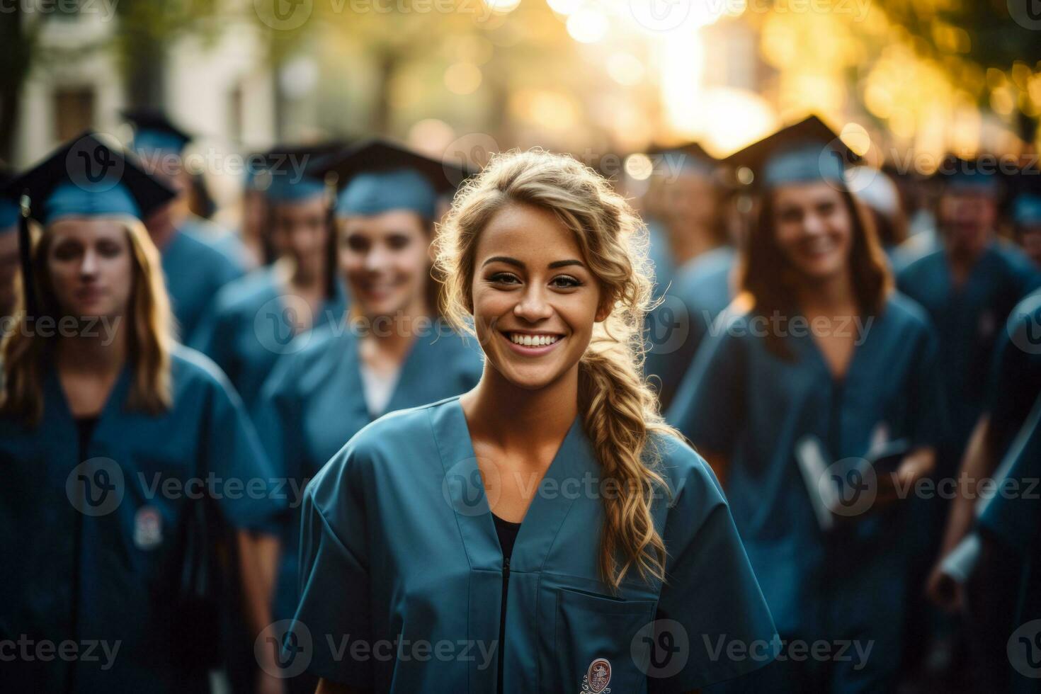 A group of nursing students celebrating their graduation, symbolizing the beginning of a rewarding and fulfilling career in nursing. Generative Ai photo