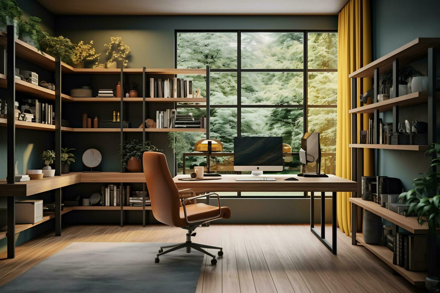 Modern works space with a focus on efficient and ergonomic office spaces AI Generative photo