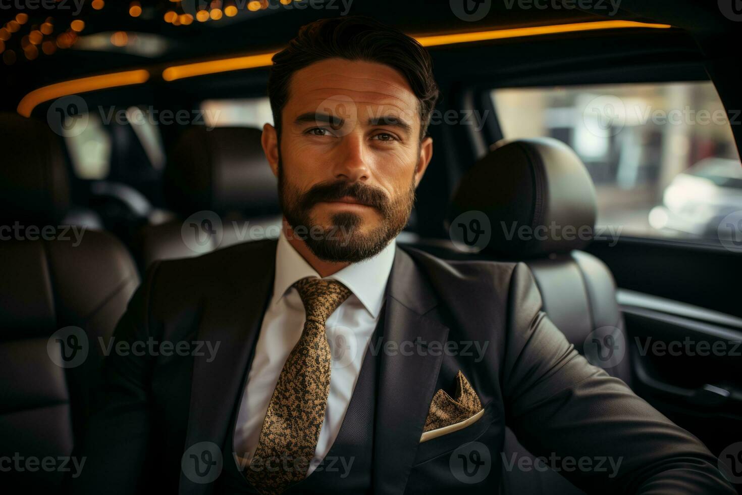 Arab businessman in luxury limousine. Generative Ai photo