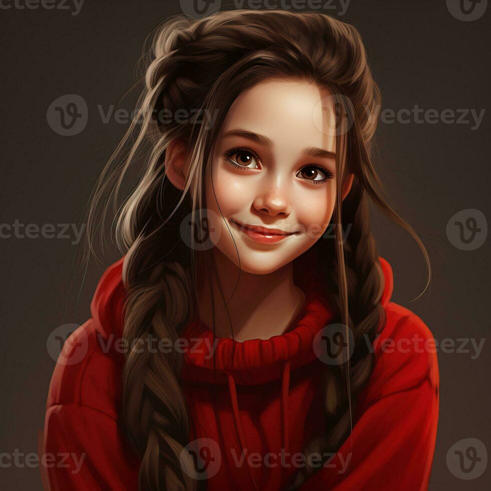 AI Generative Beautiful similing girl with long hair twintails wearing red sweater photo