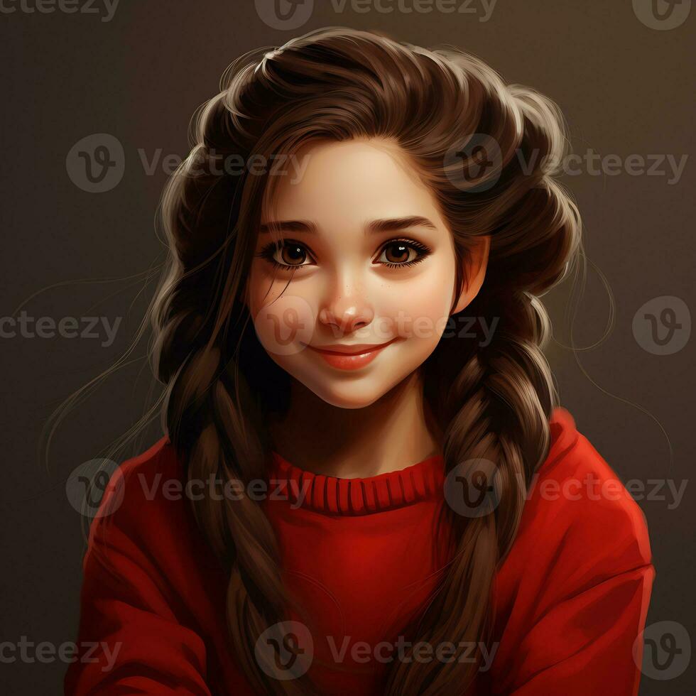 AI Generative Beautiful similing girl with long hair twintails wearing red sweater photo