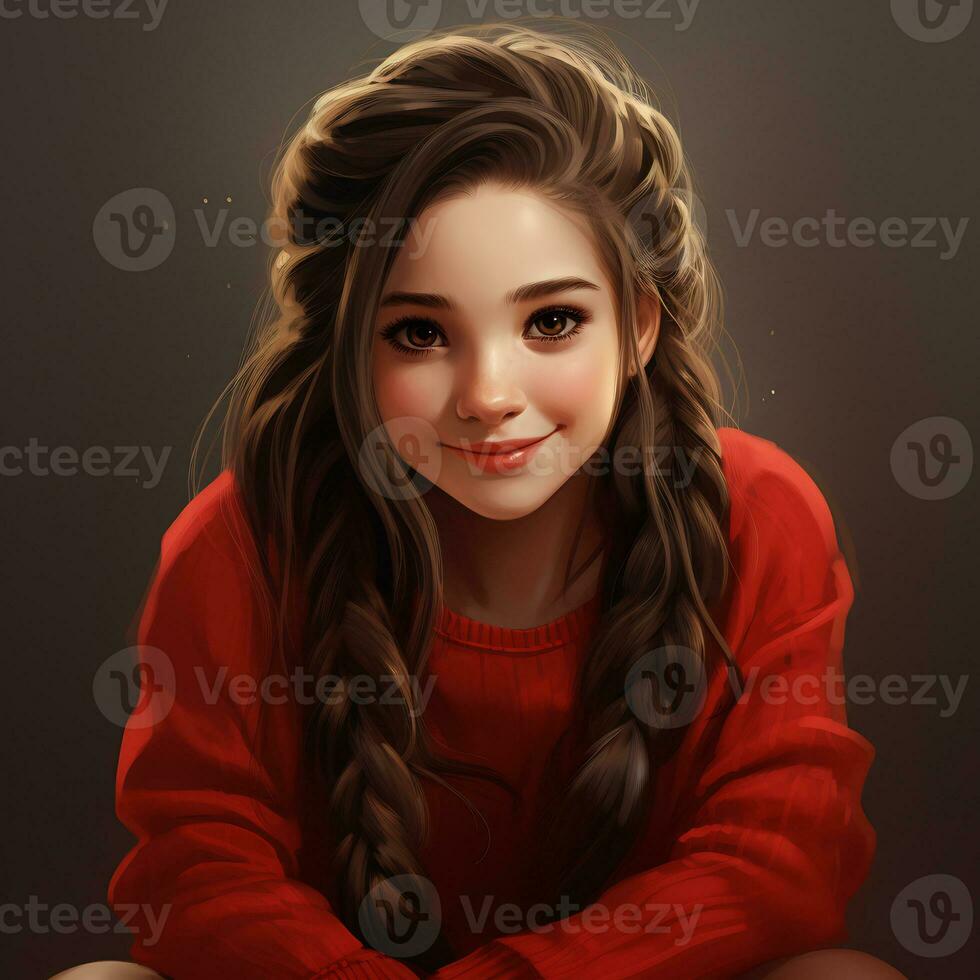 AI Generative Beautiful similing girl with long hair twintails wearing red sweater photo